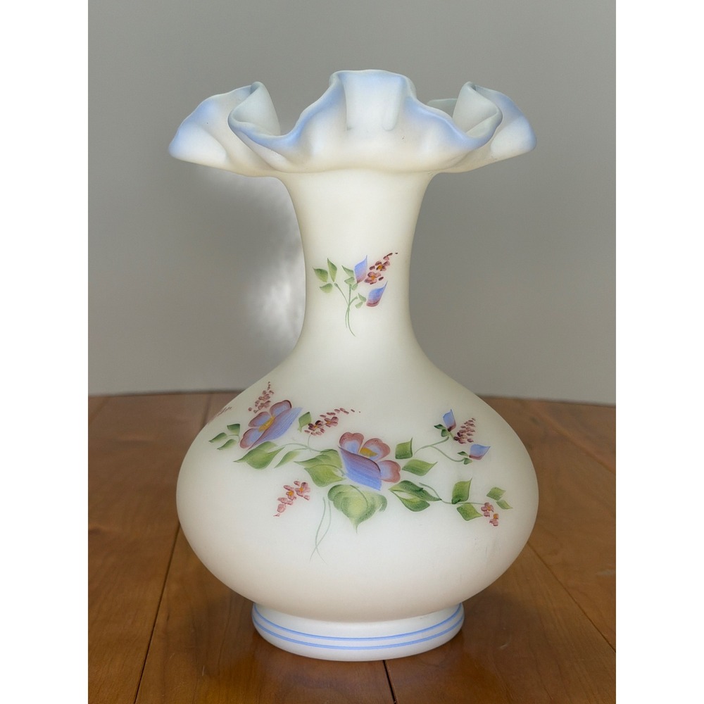 Vintage Fenton Satin Glass Vase Hand Signed by C. Anderson